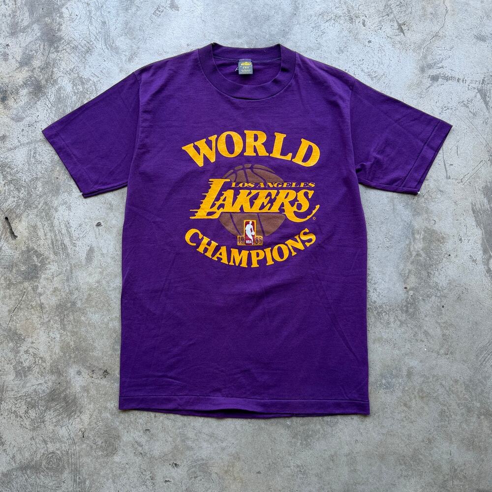 Vintage 1985 Lakers World Champions Single Stitch Tee Medium